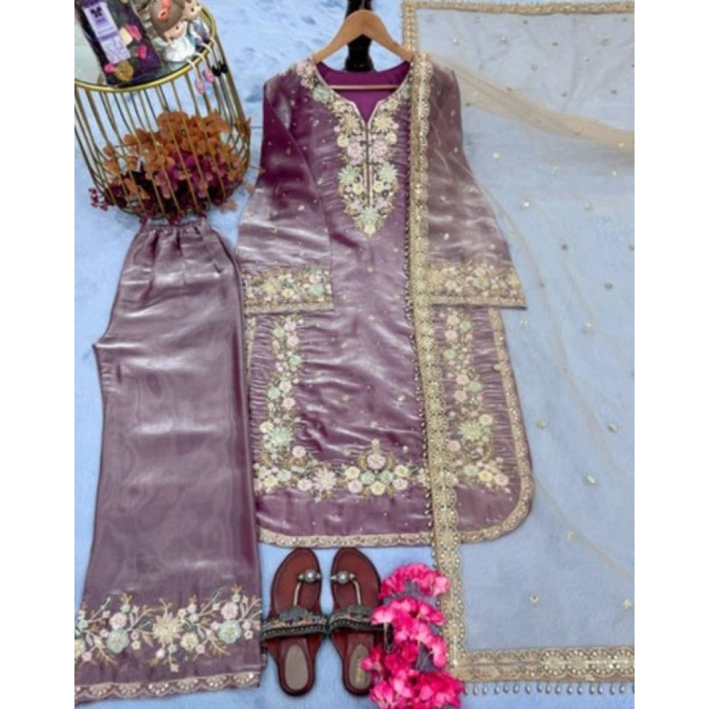 Vaystra Silk Embroidered 3/4th Sleeve Round Kurti With Palazzo Pant and Dupatta Set –...