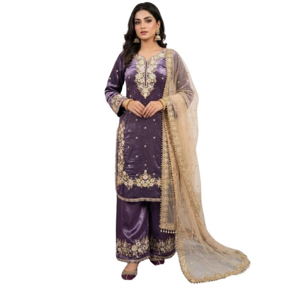 Vaystra Silk Embroidered 3/4th Sleeve Round Kurti With Palazzo Pant and Dupatta Set –...