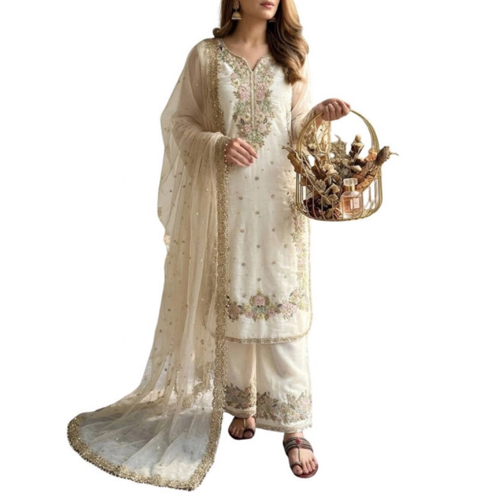 Vaystra Silk Embroidered 3/4th Sleeve Round Kurti With Palazzo Pant and Dupatta Set –...