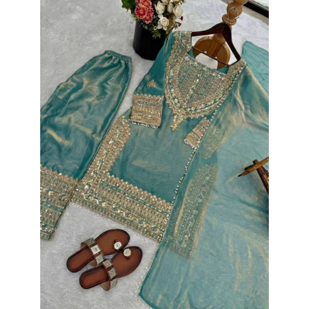 Vaystra Silk Embroidered 3/4th Sleeve Round Kurti With Sharara Pant and Dupatta Set –...