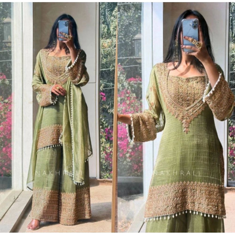 Vaystra Silk Embroidered 3/4th Sleeve Round Kurti With Sharara Pant and Dupatta Set –...