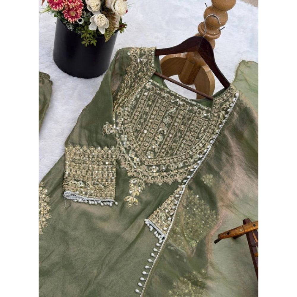 Vaystra Silk Embroidered 3/4th Sleeve Round Kurti With Sharara Pant and Dupatta Set –...