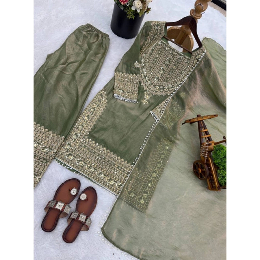Vaystra Silk Embroidered 3/4th Sleeve Round Kurti With Sharara Pant and Dupatta Set –...