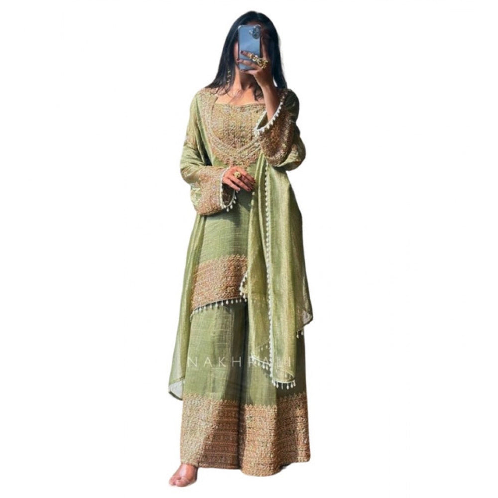 Vaystra Silk Embroidered 3/4th Sleeve Round Kurti With Sharara Pant and Dupatta Set –...