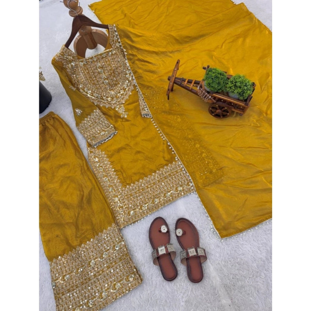 Vaystra Silk Embroidered 3/4th Sleeve Round Kurti With Sharara Pant and Dupatta Set –...