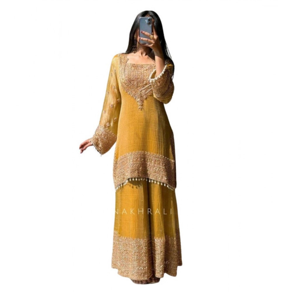 Vaystra Silk Embroidered 3/4th Sleeve Round Kurti With Sharara Pant and Dupatta Set –...