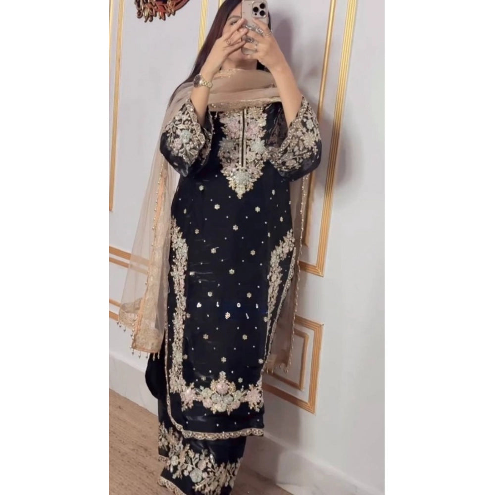 Vaystra Silk Embroidered 3/4th Sleeve Round Readymade Kurti With Palazzo Pant and...