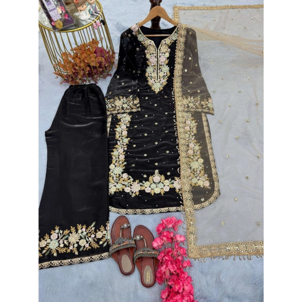 Vaystra Silk Embroidered 3/4th Sleeve Round Readymade Kurti With Palazzo Pant and...