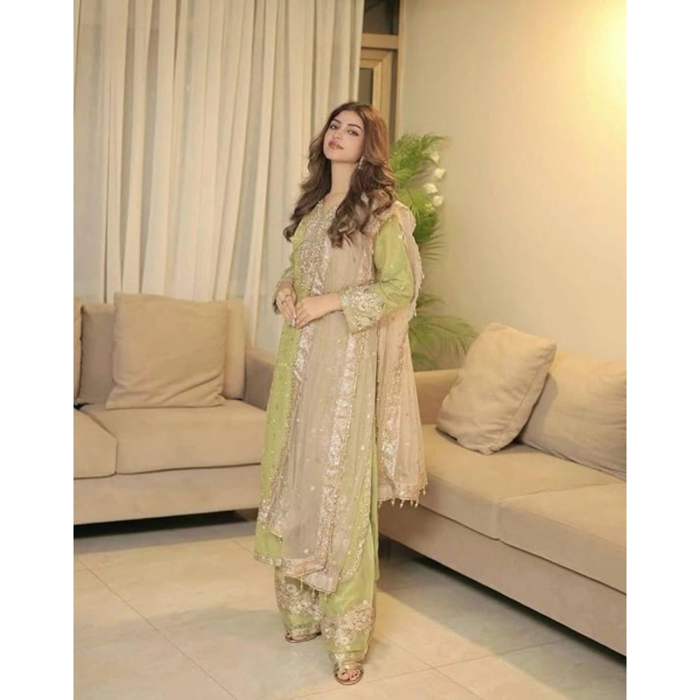 Vaystra Silk Embroidered 3/4th Sleeve Round Readymade Kurti With Palazzo Pant and...