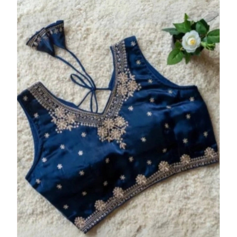 Vaystra Silk Embroidered V-Neck Sleeveless Readymade Padded Blouse – Blue