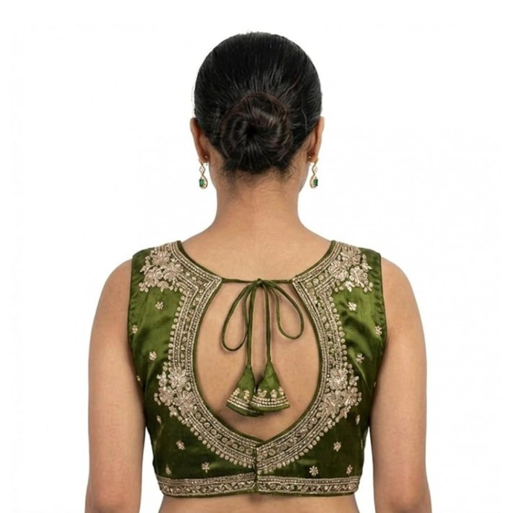 Vaystra Silk Embroidered V-Neck Sleeveless Readymade Padded Blouse – Mahendi