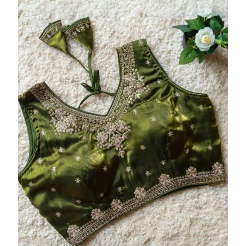 Vaystra Silk Embroidered V-Neck Sleeveless Readymade Padded Blouse – Mahendi