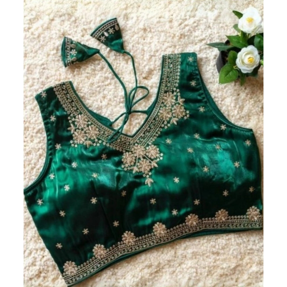 Vaystra Silk Embroidered V-Neck Sleeveless Readymade Padded Blouse – Green