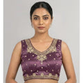 Vaystra Silk Embroidered V-Neck Sleeveless Readymade Padded Blouse – Purple