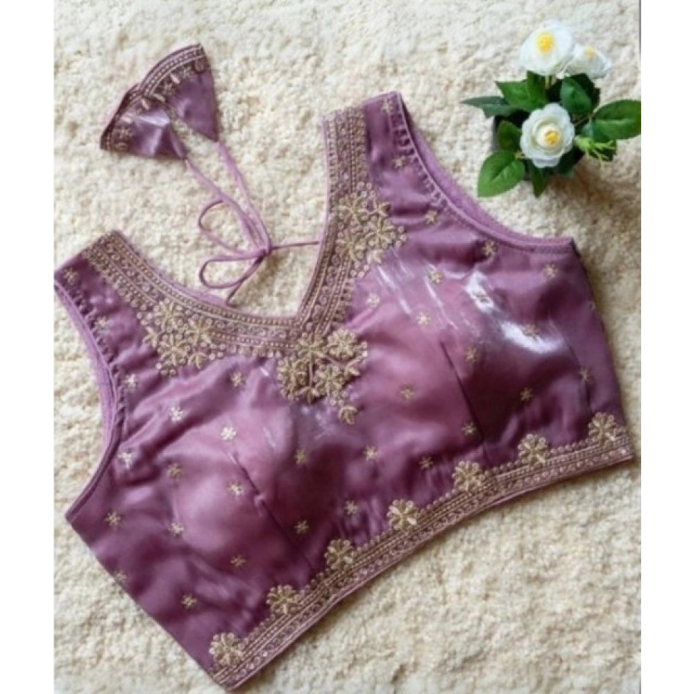 Vaystra Silk Embroidered V-Neck Sleeveless Readymade Padded Blouse – Purple