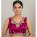 Vaystra Silk Embroidered V-Neck Sleeveless Readymade Padded Blouse – Pink