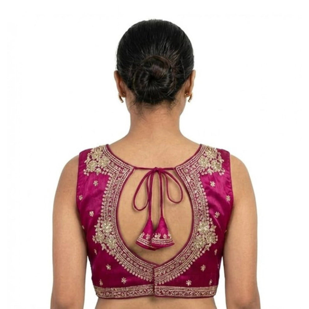 Vaystra Silk Embroidered V-Neck Sleeveless Readymade Padded Blouse – Pink