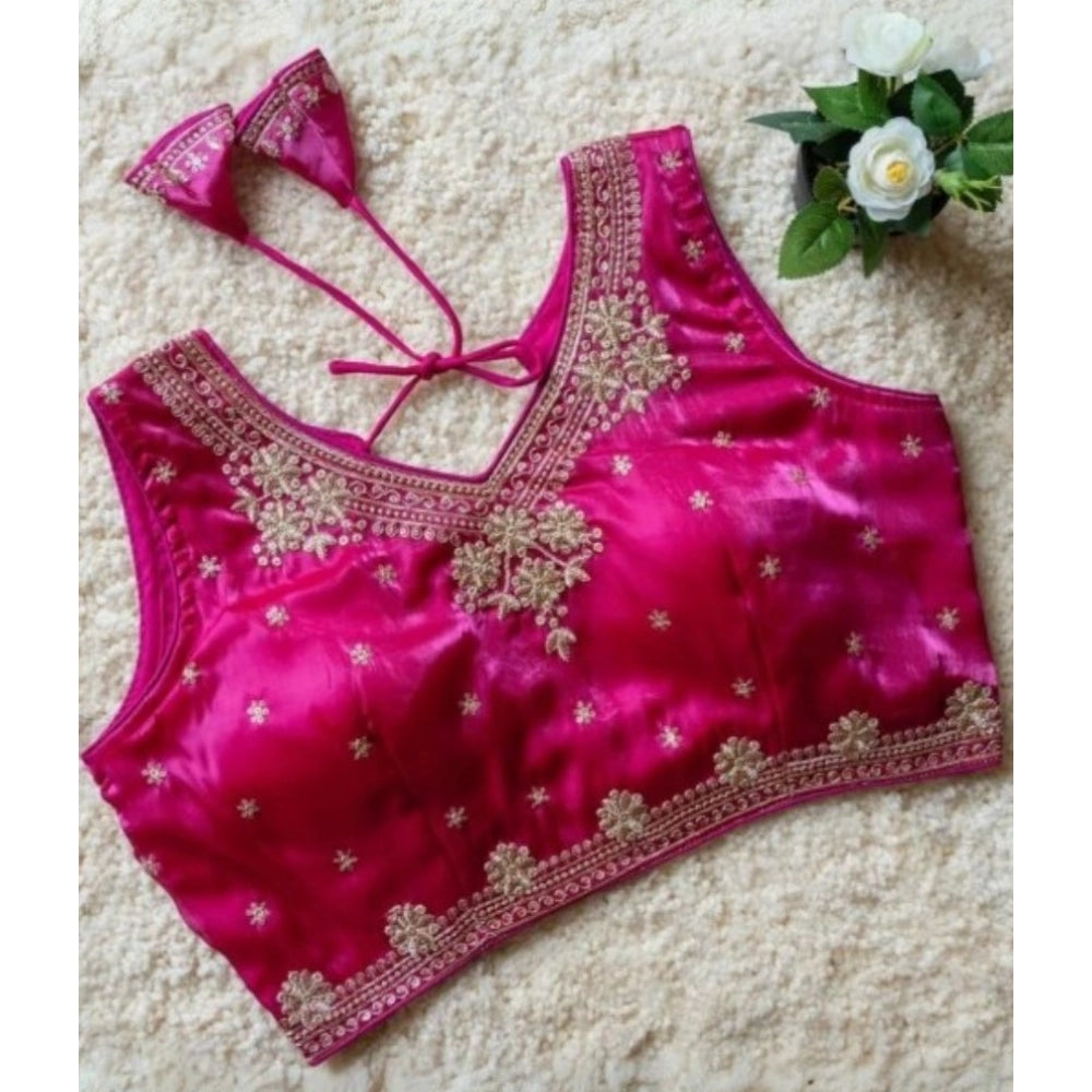 Vaystra Silk Embroidered V-Neck Sleeveless Readymade Padded Blouse – Pink