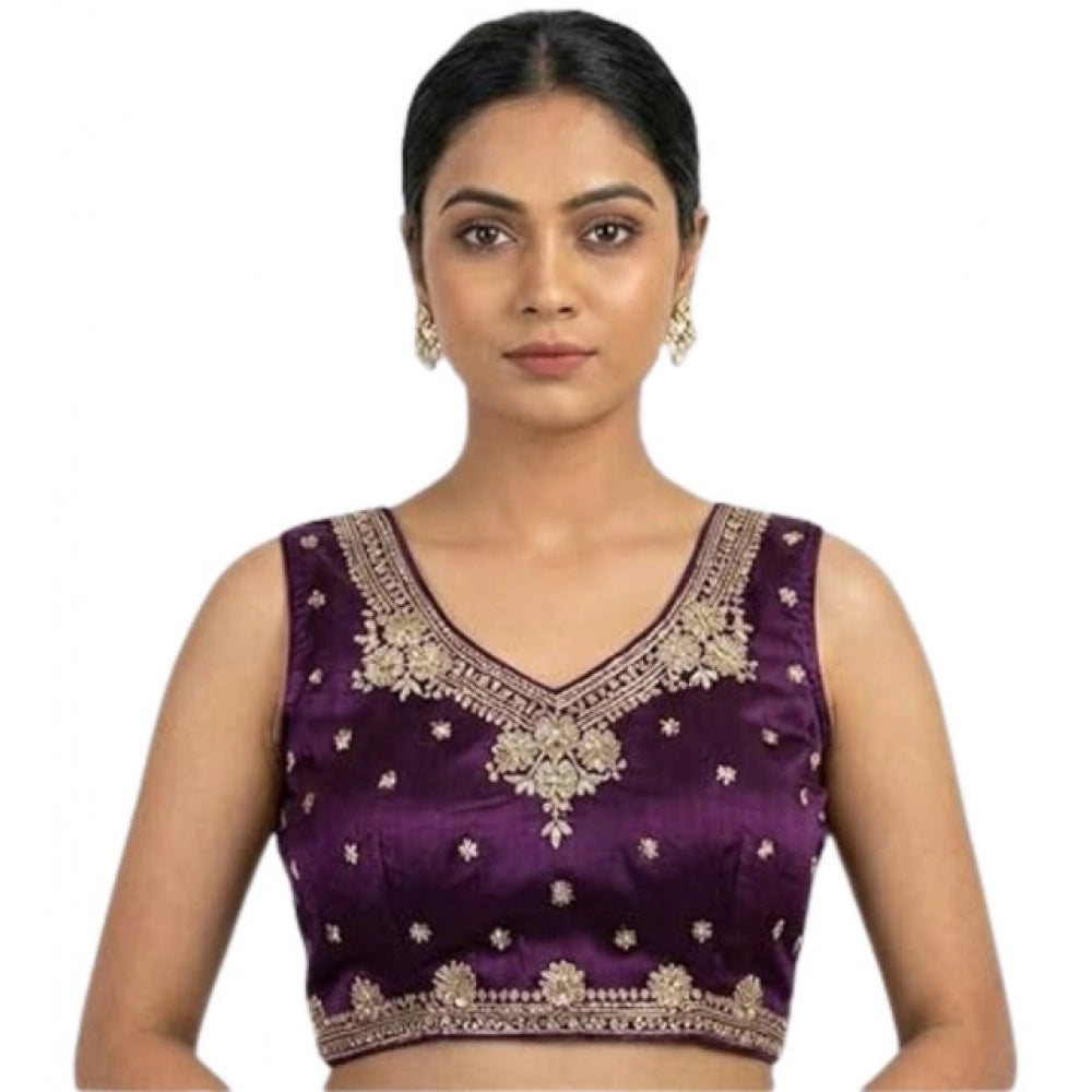 Vaystra Silk Embroidered V-Neck Sleeveless Readymade Padded Blouse – Wine