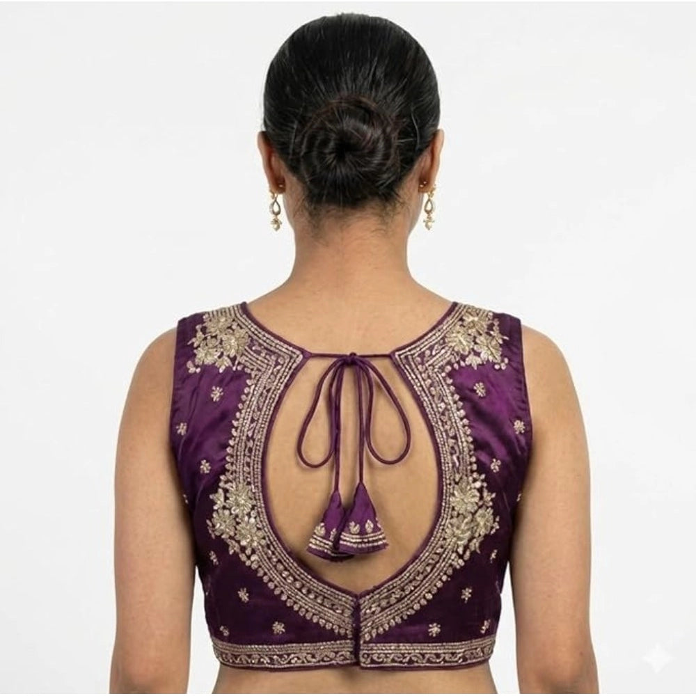 Vaystra Silk Embroidered V-Neck Sleeveless Readymade Padded Blouse – Wine