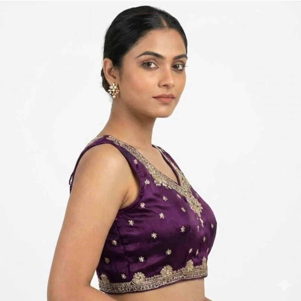 Vaystra Silk Embroidered V-Neck Sleeveless Readymade Padded Blouse – Wine