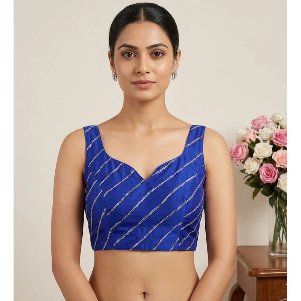 Vaystra Silk Embellished Sweetheart Neck Sleeveless Readymade Padded Blouse – Blue