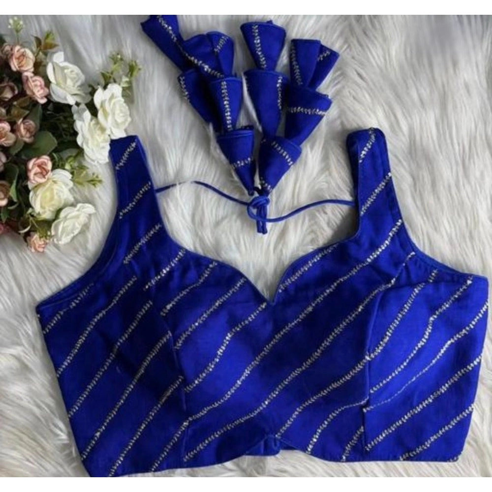 Vaystra Silk Embellished Sweetheart Neck Sleeveless Readymade Padded Blouse – Blue