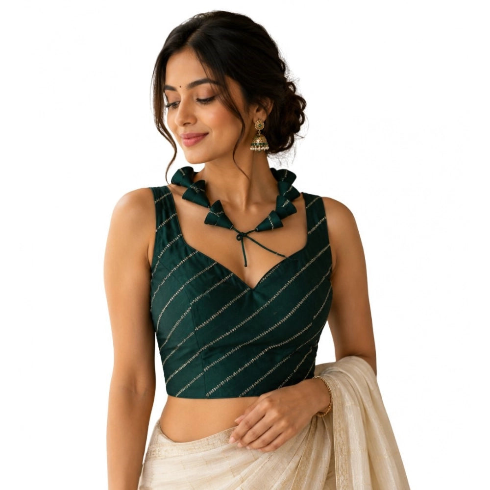 Vaystra Silk Embellished Sweetheart Neck Sleeveless Readymade Padded Blouse – Green