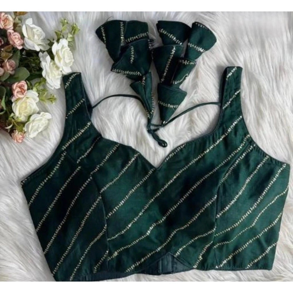Vaystra Silk Embellished Sweetheart Neck Sleeveless Readymade Padded Blouse – Green