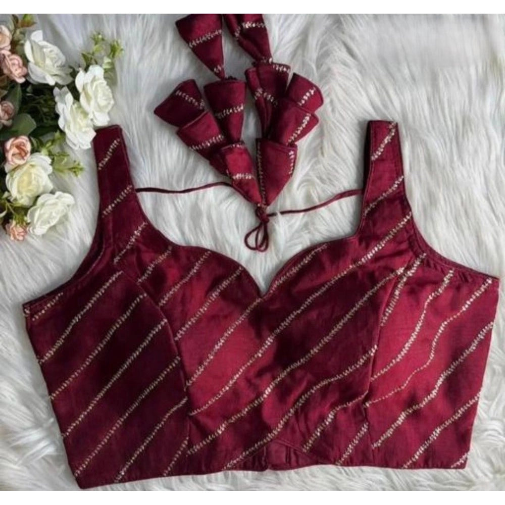 Vaystra Silk Embellished Sweetheart Neck Sleeveless Readymade Padded Blouse – Maroon