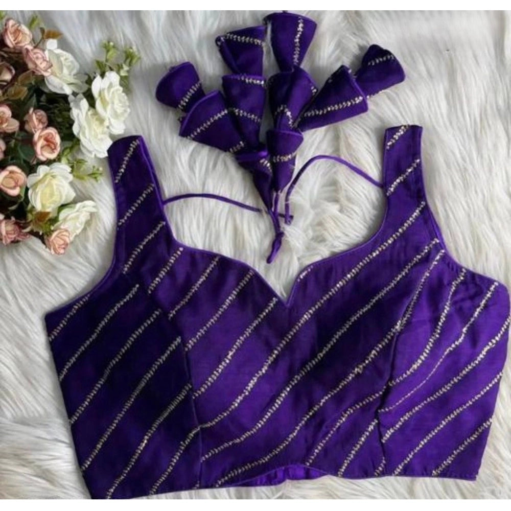 Vaystra Silk Embellished Sweetheart Neck Sleeveless Readymade Padded Blouse – Purple