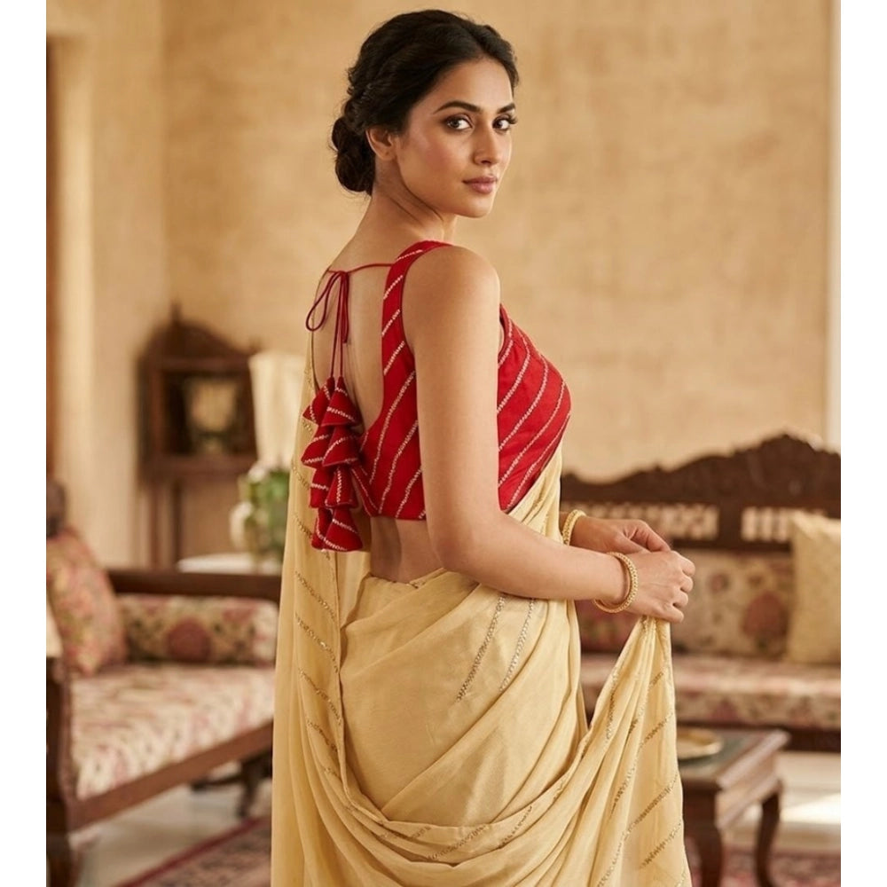 Vaystra Silk Embellished Sweetheart Neck Sleeveless Readymade Padded Blouse – Red