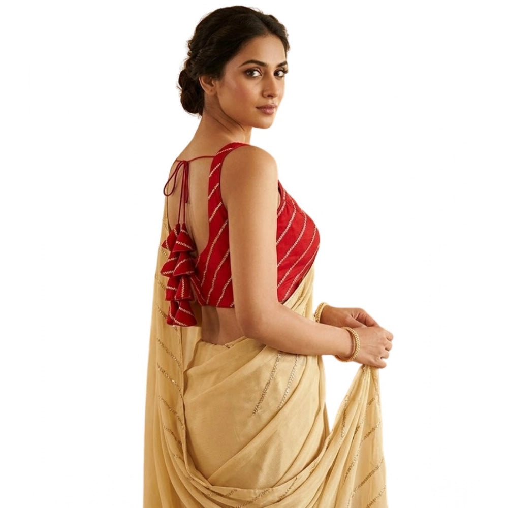 Vaystra Silk Embellished Sweetheart Neck Sleeveless Readymade Padded Blouse – Red