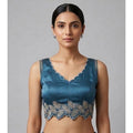 Vaystra Silk Embroidered Sweetheart Neck Sleeveless Readymade Padded Blouse – Blue