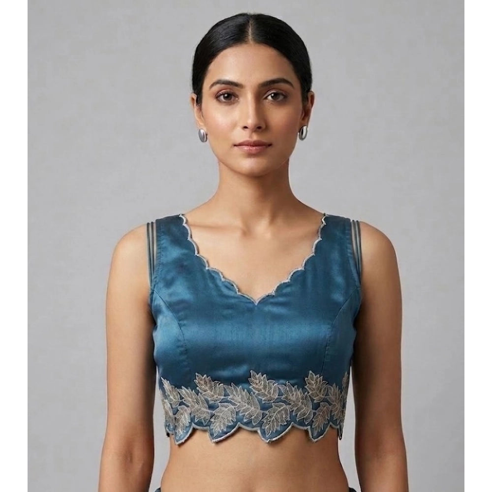 Vaystra Silk Embroidered Sweetheart Neck Sleeveless Readymade Padded Blouse – Blue