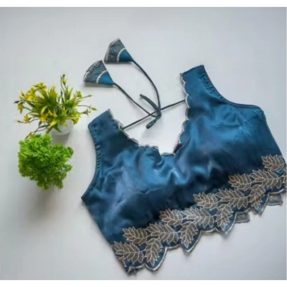 Vaystra Silk Embroidered Sweetheart Neck Sleeveless Readymade Padded Blouse – Blue
