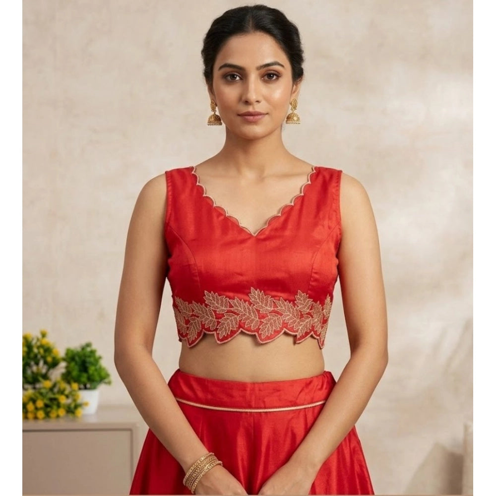 Vaystra Silk Embroidered Sweetheart Neck Sleeveless Readymade Padded Blouse – Red