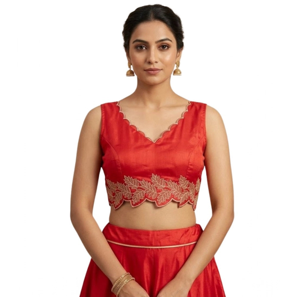 Vaystra Silk Embroidered Sweetheart Neck Sleeveless Readymade Padded Blouse – Red
