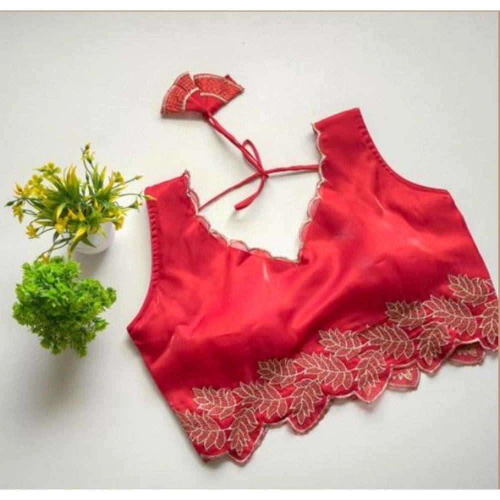 Vaystra Silk Embroidered Sweetheart Neck Sleeveless Readymade Padded Blouse – Red