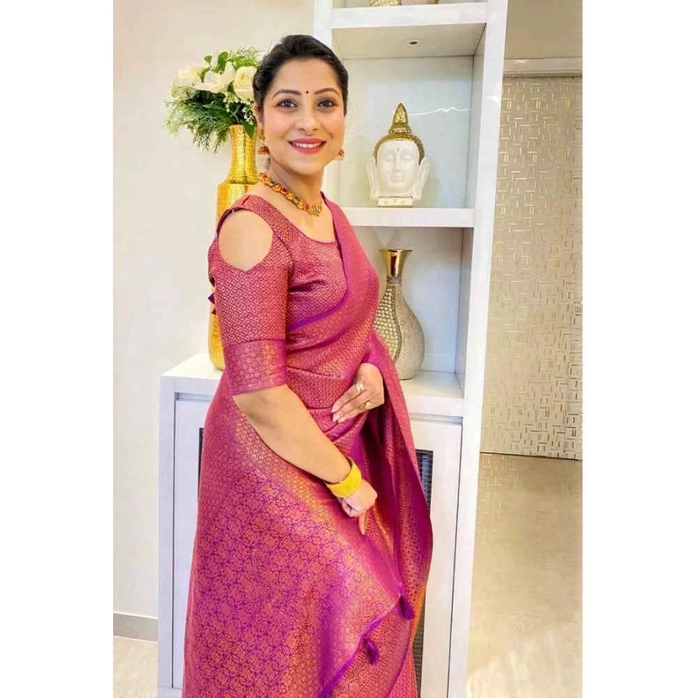 Vaystra Soft Lichi Silk Printed Saree With Unstitched Blouse 5.5Mtr – Pink