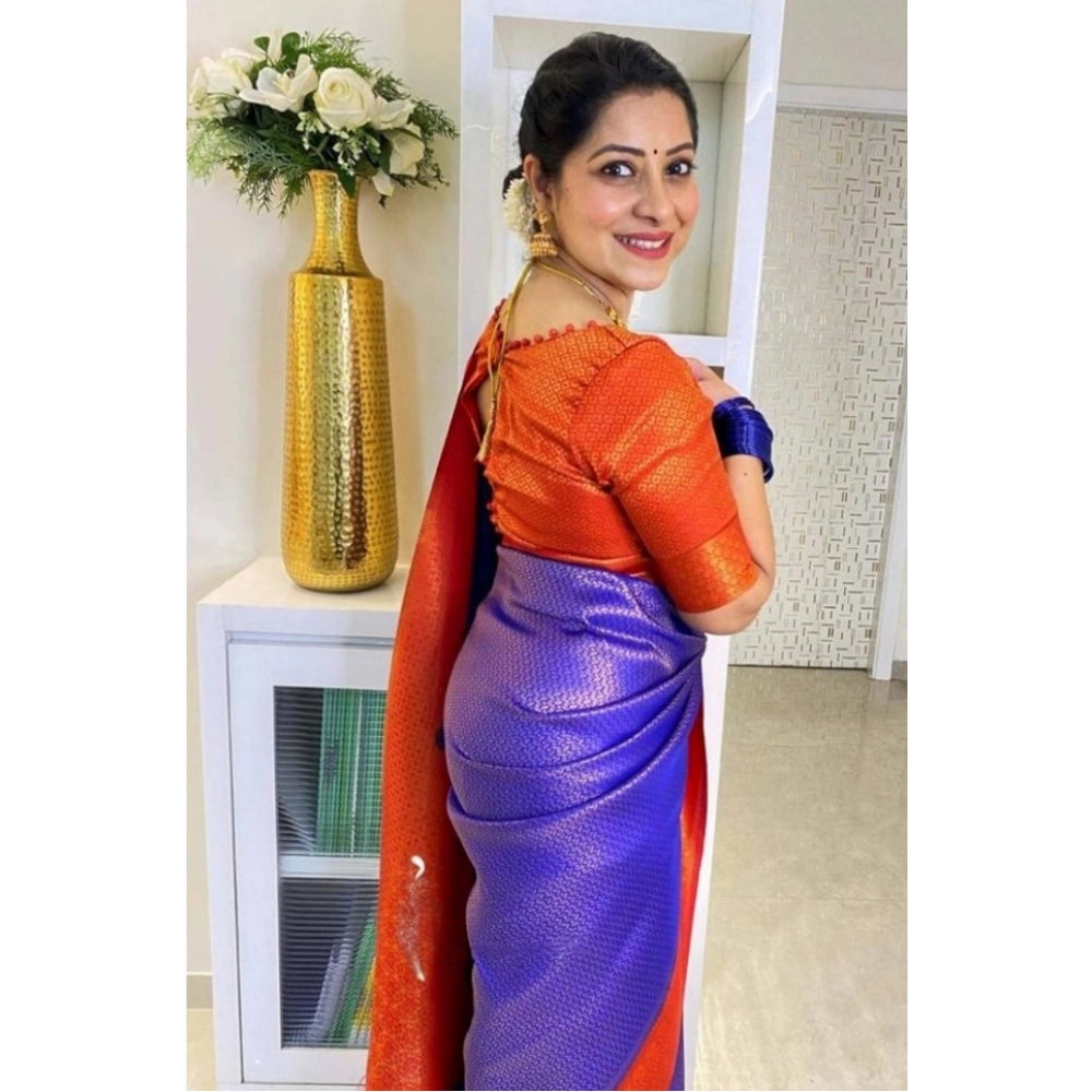 Vaystra Soft Lichi Silk Printed Saree With Unstitched Blouse 5.5Mtr – Blue