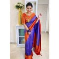 Vaystra Soft Lichi Silk Printed Saree With Unstitched Blouse 5.5Mtr – Blue